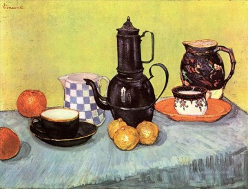 青いエナメルのコーヒーポット陶器と果物のある静物画フィンセント・ファン・ゴッホ Oil Paintings